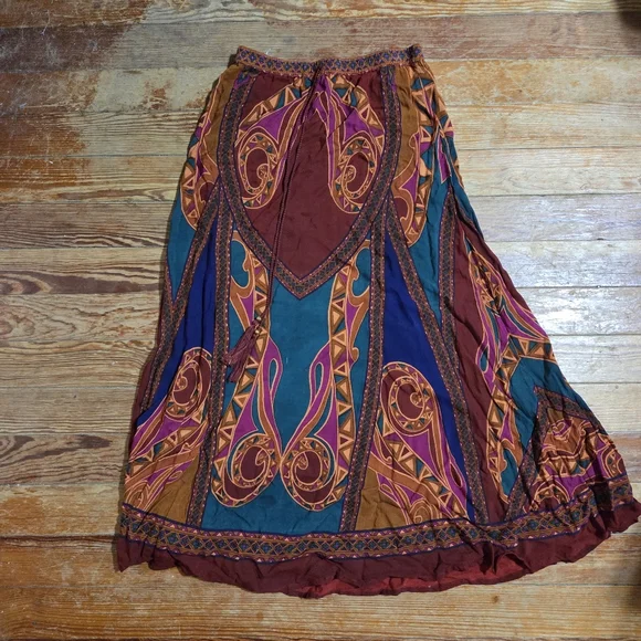 Soft Surrounding Maxi Skirt Women's Red Geometric Boho Tasseled Small Petite - Picture 2 of 5